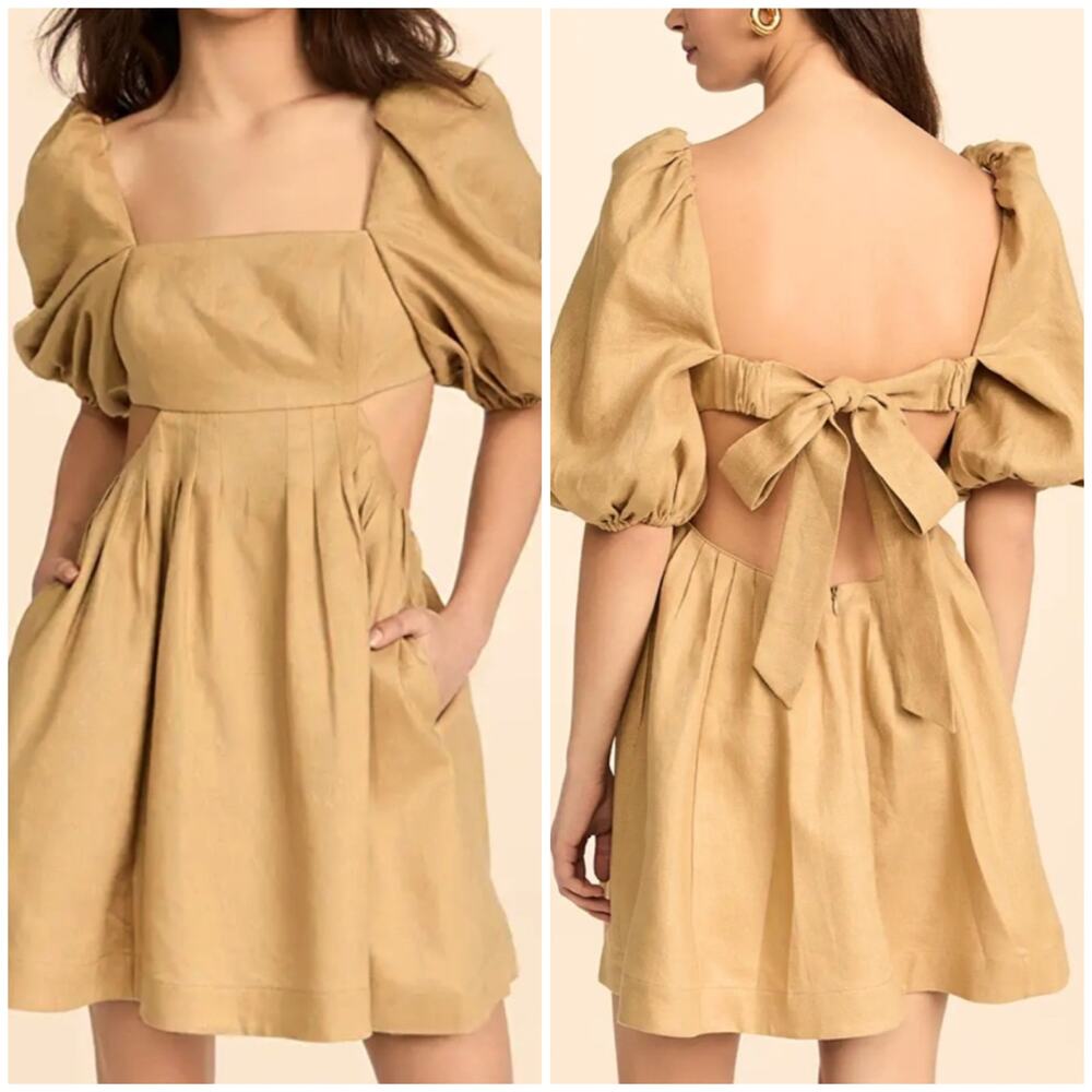 NEW Zimmermann Rosa Cut Out Mini Dress Khaki